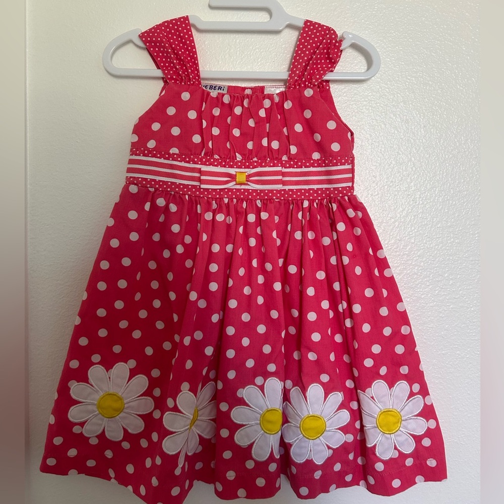 Blueberi Boulevard Pink Polka Dot Dress with Floral Accents